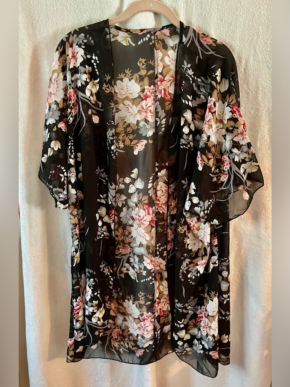 Black Floral Sheer Kimono Cover-Up